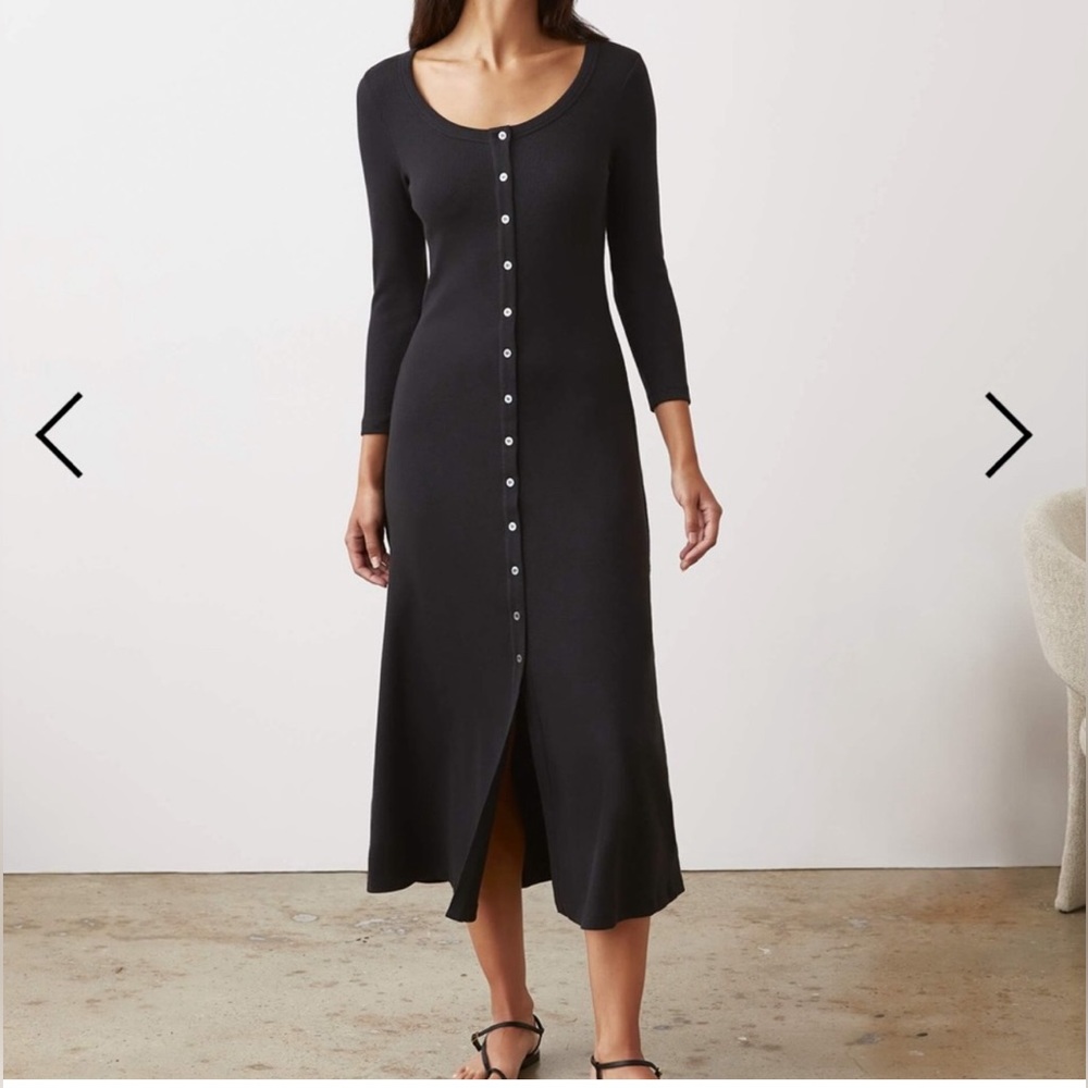AYR Black "The IT Girl" Button Up Three Quarter Sleeve Midi Dress sz S